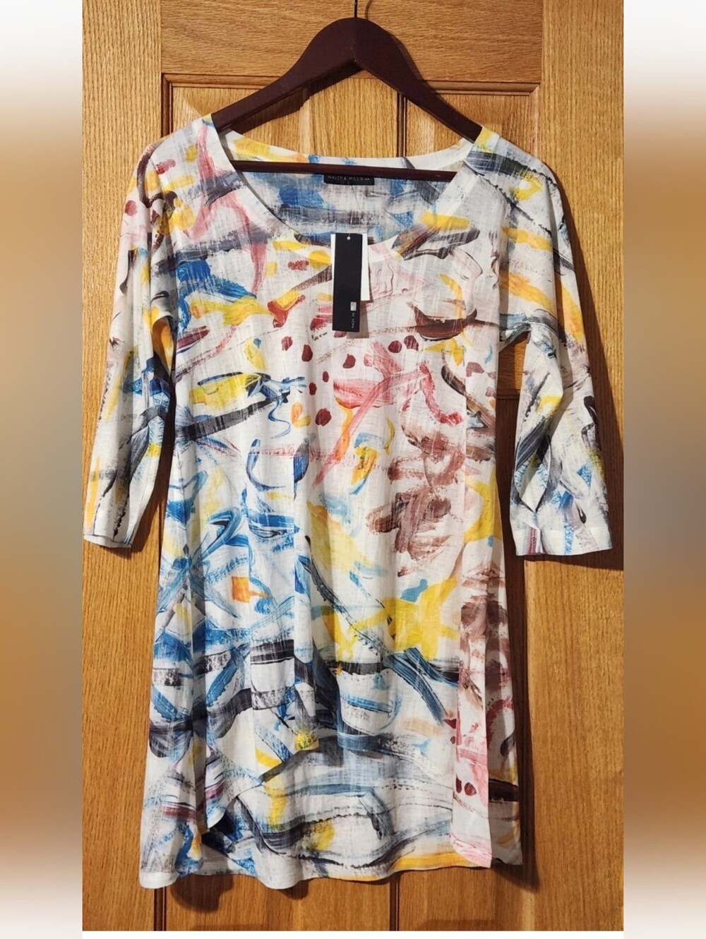 Nally & Millie Tunic Lagenlook Multicolor Abstract Brushstroke Women Sz S Artsy